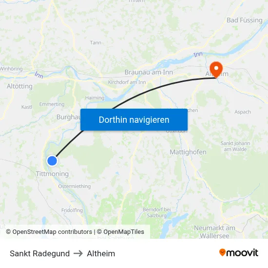 Sankt Radegund to Altheim map