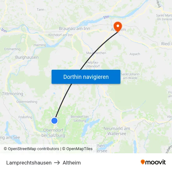 Lamprechtshausen to Altheim map