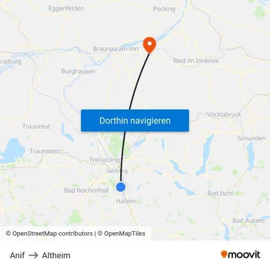Anif to Altheim map