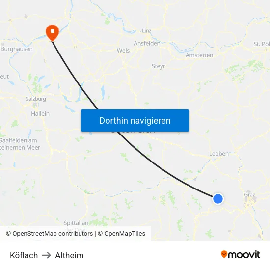 Köflach to Altheim map