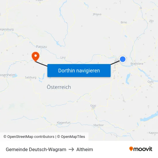 Gemeinde Deutsch-Wagram to Altheim map
