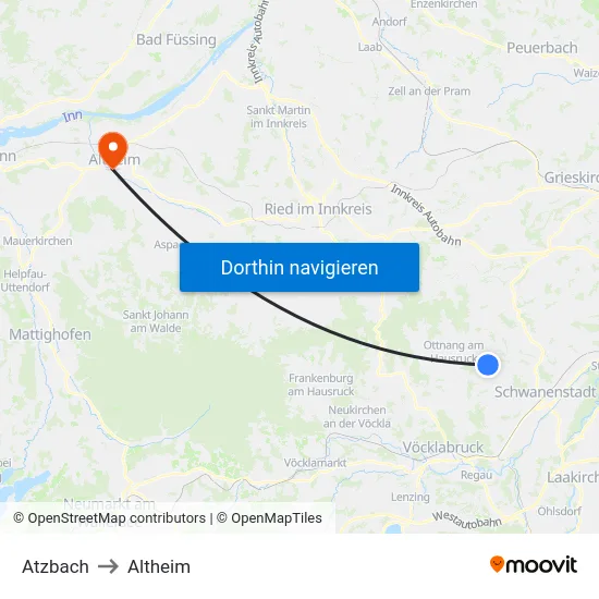 Atzbach to Altheim map