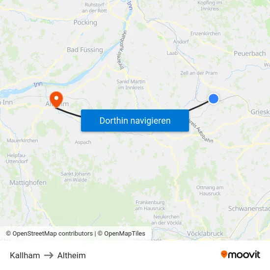 Kallham to Altheim map
