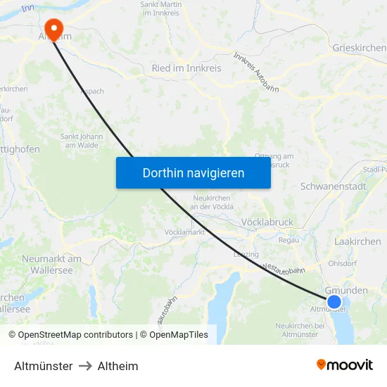 Altmünster to Altheim map