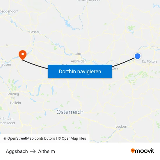 Aggsbach to Altheim map
