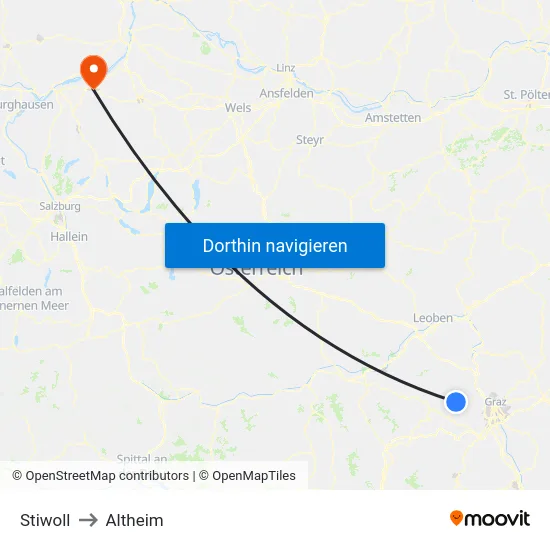 Stiwoll to Altheim map