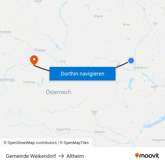 Gemeinde Weikendorf to Altheim map
