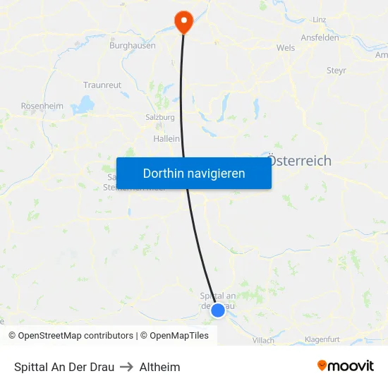 Spittal An Der Drau to Altheim map