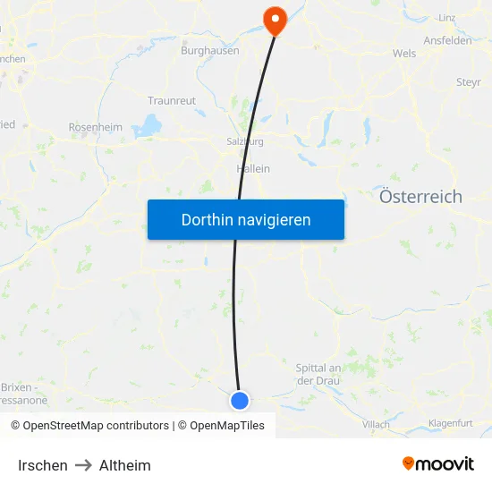 Irschen to Altheim map