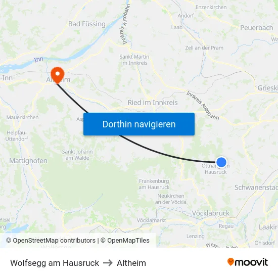Wolfsegg am Hausruck to Altheim map