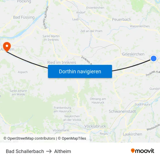 Bad Schallerbach to Altheim map