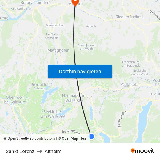 Sankt Lorenz to Altheim map