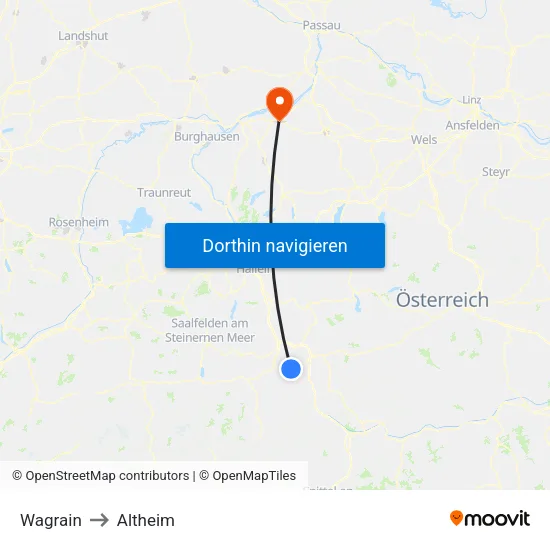 Wagrain to Altheim map