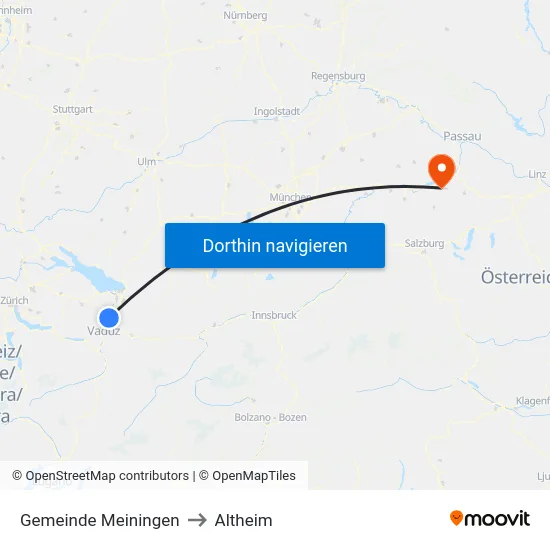 Gemeinde Meiningen to Altheim map