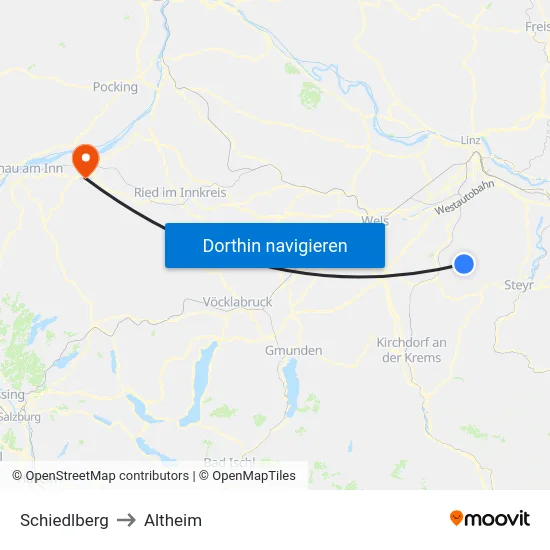 Schiedlberg to Altheim map