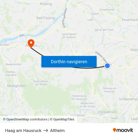 Haag am Hausruck to Altheim map
