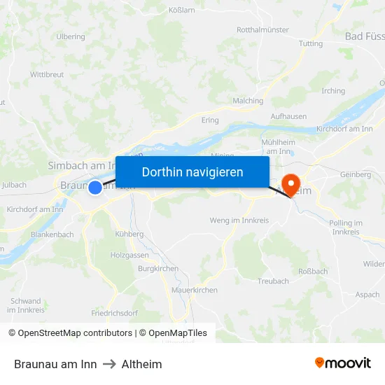 Braunau am Inn to Altheim map