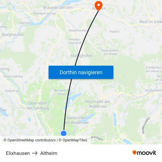 Elixhausen to Altheim map