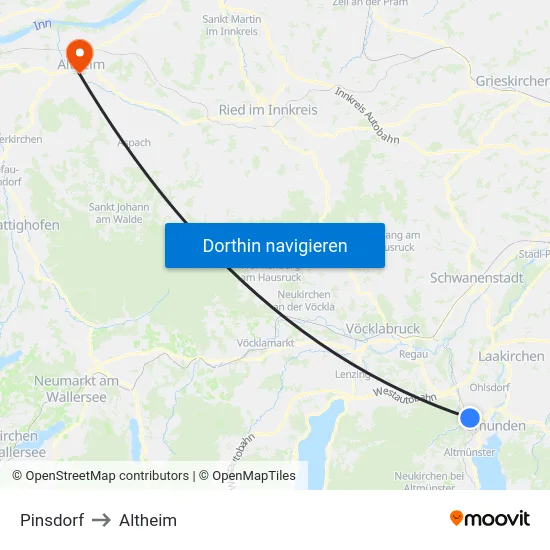 Pinsdorf to Altheim map