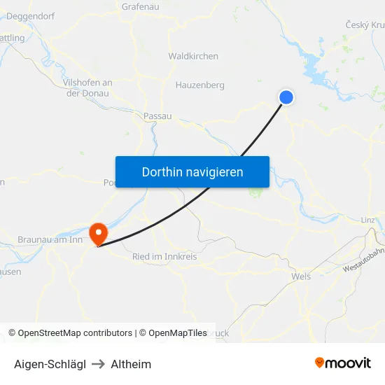 Aigen-Schlägl to Altheim map