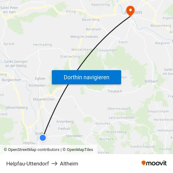 Helpfau-Uttendorf to Altheim map