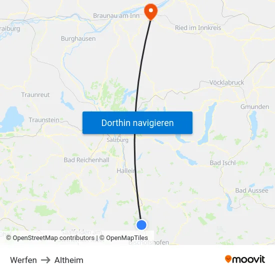 Werfen to Altheim map