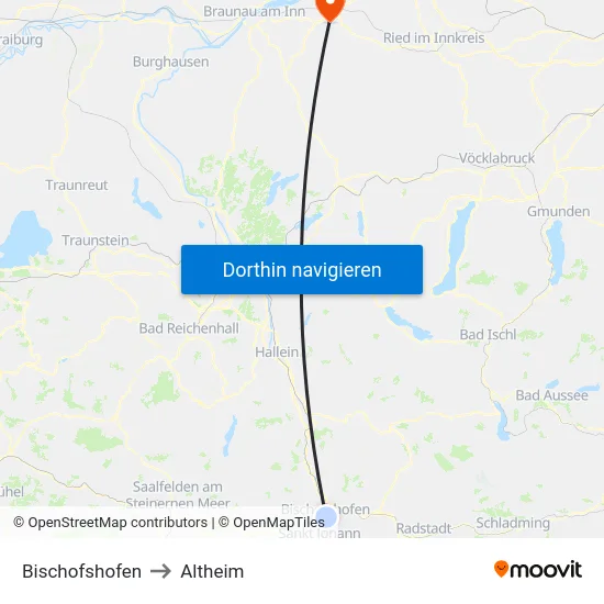 Bischofshofen to Altheim map