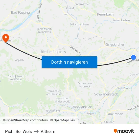 Pichl Bei Wels to Altheim map