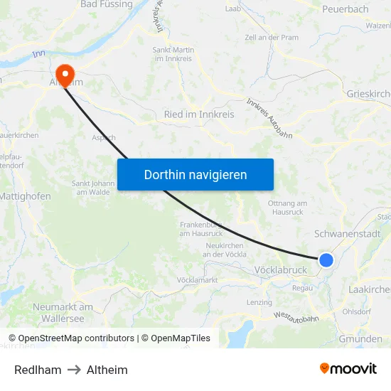 Redlham to Altheim map
