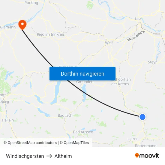 Windischgarsten to Altheim map