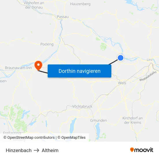 Hinzenbach to Altheim map