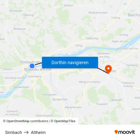 Simbach to Altheim map