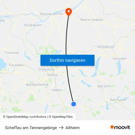 Scheffau am Tennengebirge to Altheim map