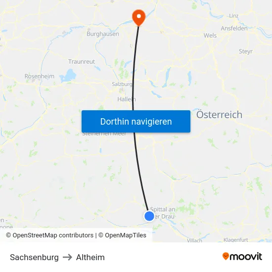 Sachsenburg to Altheim map