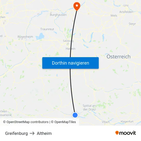 Greifenburg to Altheim map