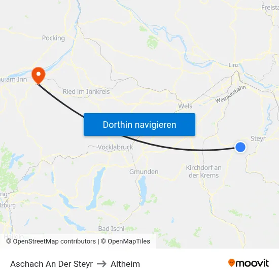 Aschach An Der Steyr to Altheim map