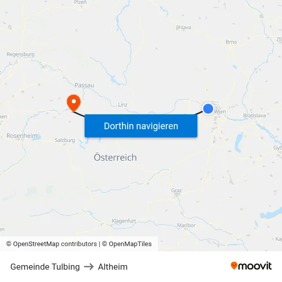 Gemeinde Tulbing to Altheim map