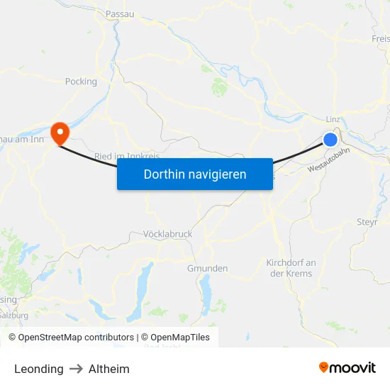 Leonding to Altheim map