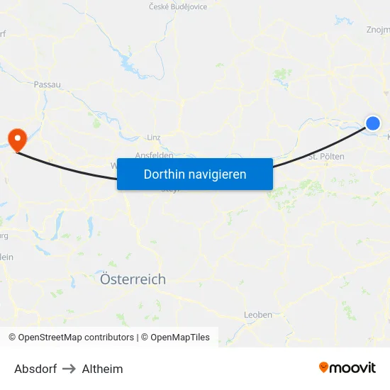 Absdorf to Altheim map