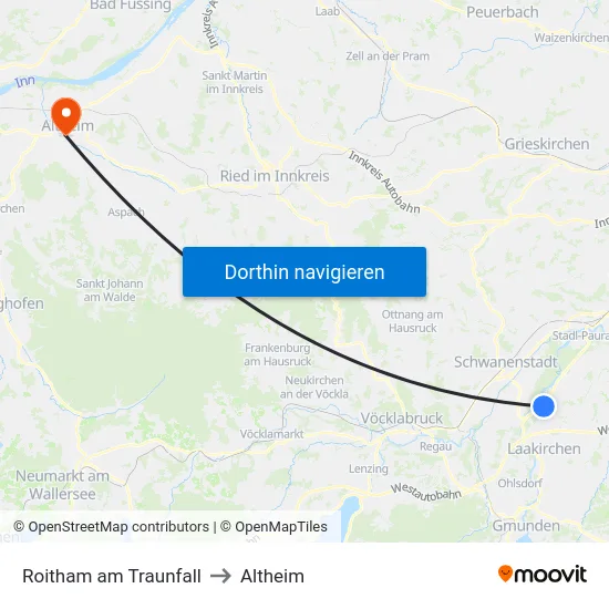 Roitham am Traunfall to Altheim map