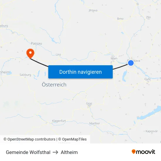 Gemeinde Wolfsthal to Altheim map