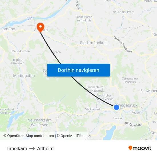 Timelkam to Altheim map
