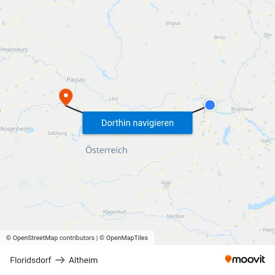 Floridsdorf to Altheim map