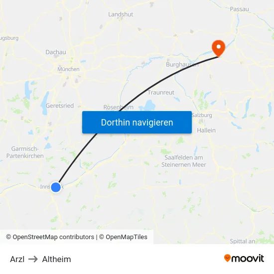Arzl to Altheim map