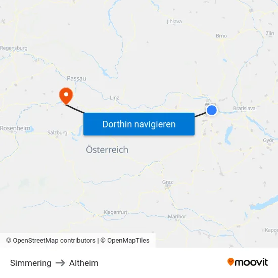 Simmering to Altheim map