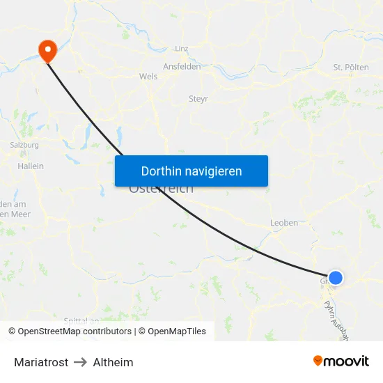 Mariatrost to Altheim map