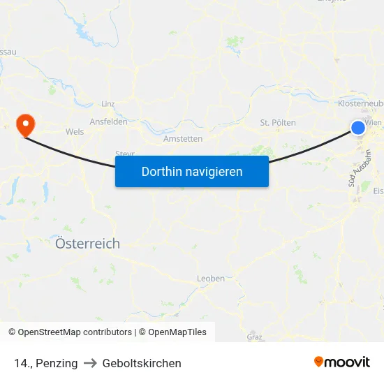 14., Penzing to Geboltskirchen map