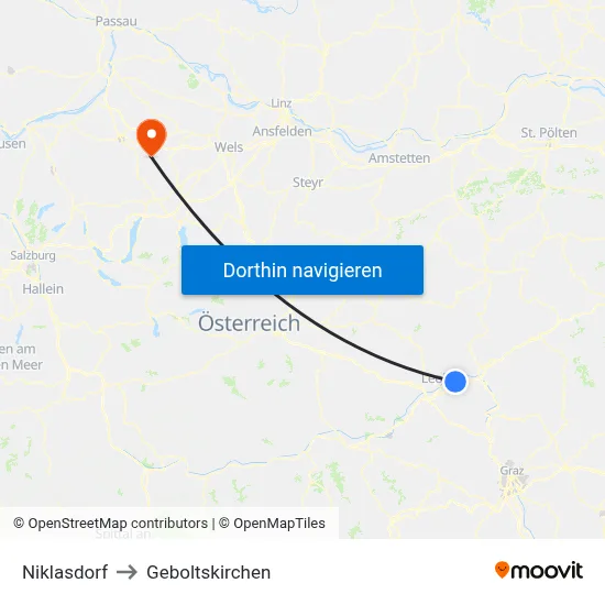 Niklasdorf to Geboltskirchen map