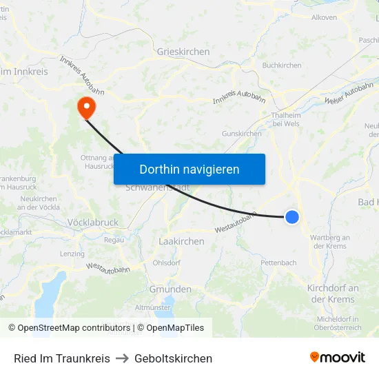 Ried Im Traunkreis to Geboltskirchen map