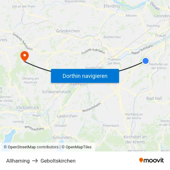 Allhaming to Geboltskirchen map